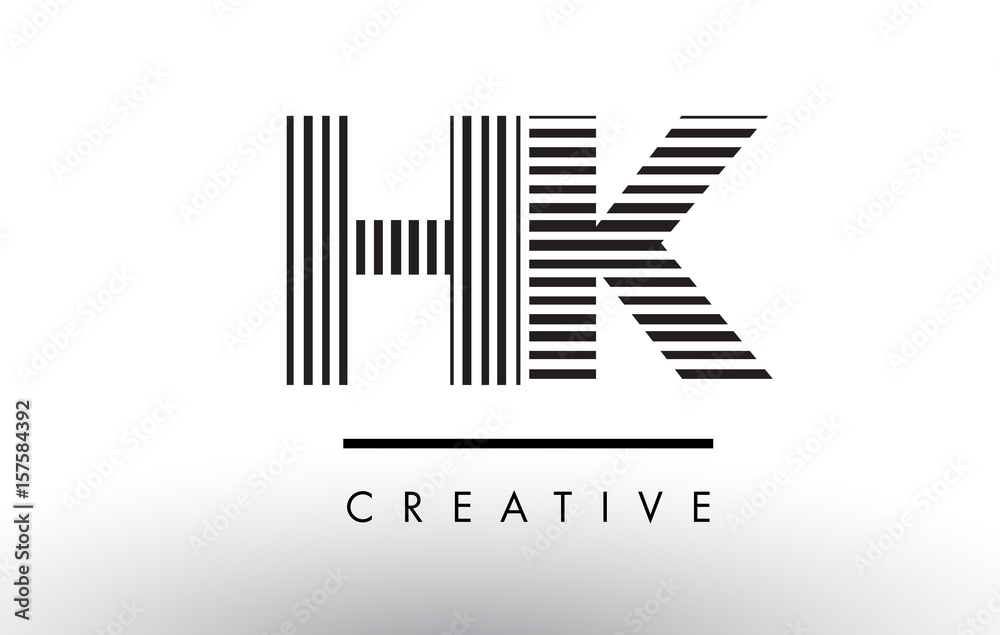 HK H K Black and White Lines Letter Logo Design.