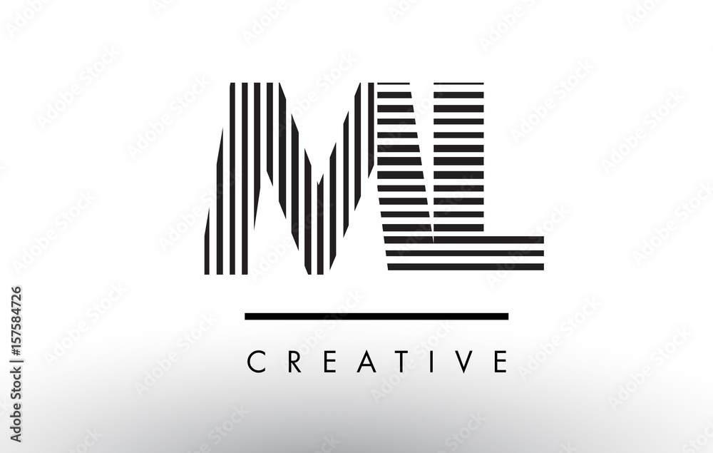ML M L Black and White Lines Letter Logo Design.