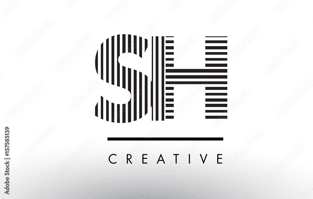 SH S H Black and White Lines Letter Logo Design.