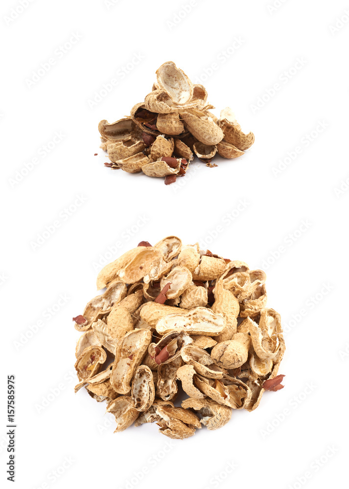 Pile of peanut shells isolated