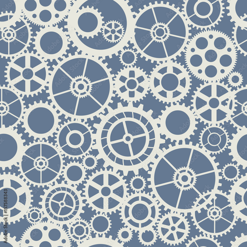 Seamless wheel gear machine pattern industry concept illustration. Mechanism clock texture art silhouette business shape