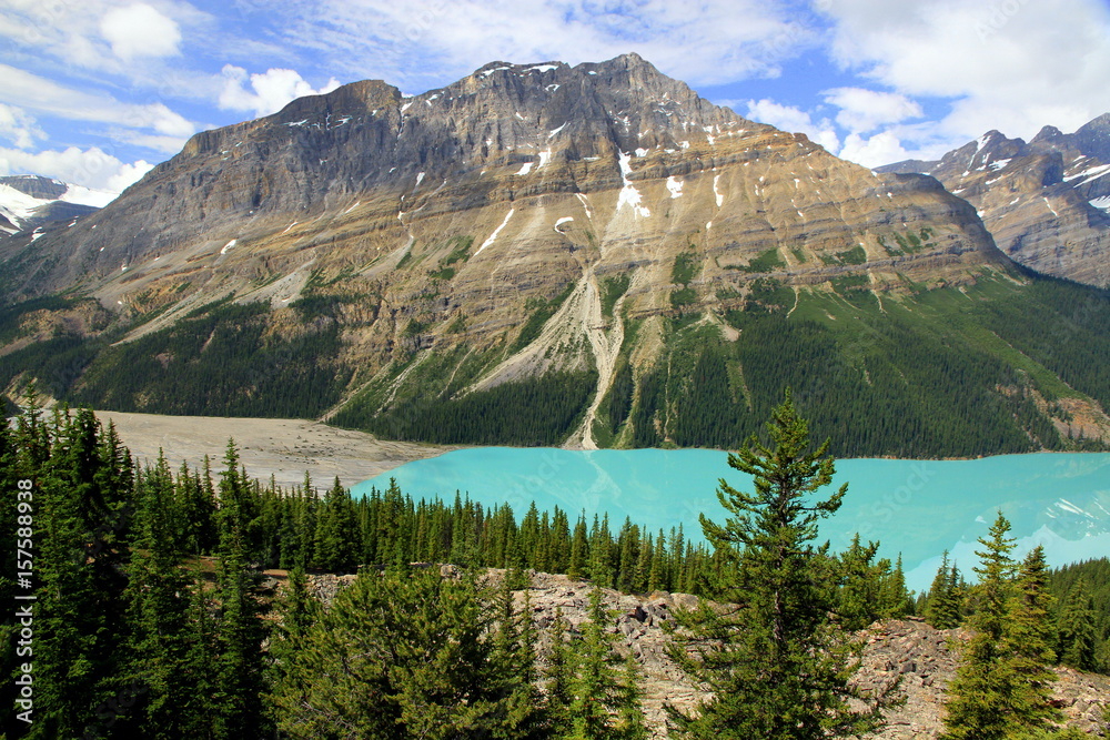 The majestic Lake Peyto and the surrounding mountain range - Rocky Mountains, Canada