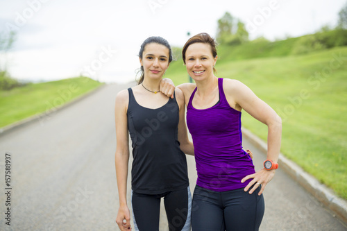 Family, mother and daughter runner outdoors