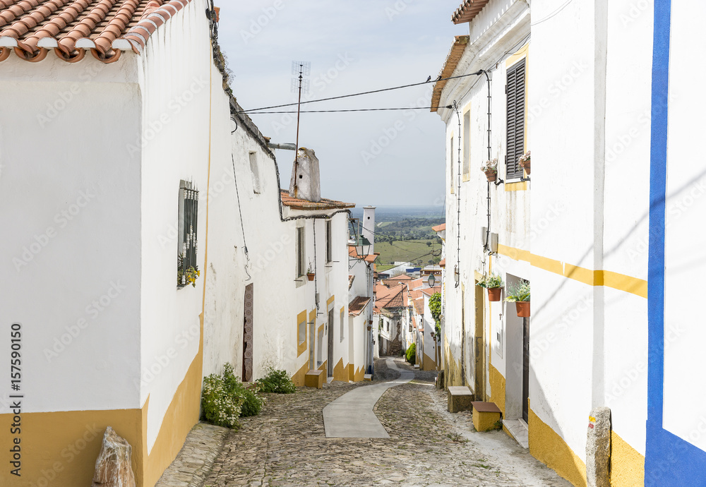Fototapeta premium a street in Cabeço de Vide town, Portalegre District, Portugal