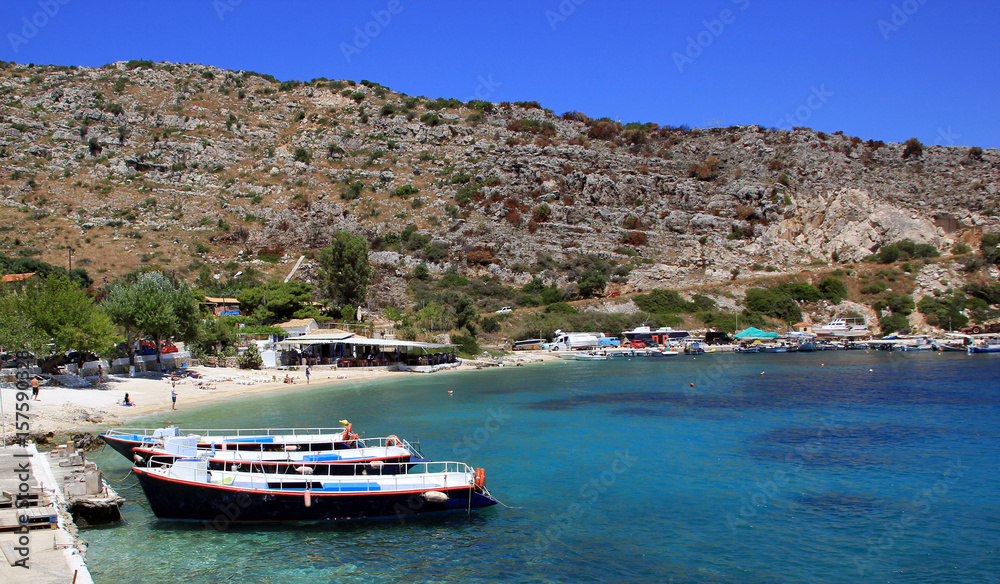 Agios Nikolaos port and the beachon Zakynthos