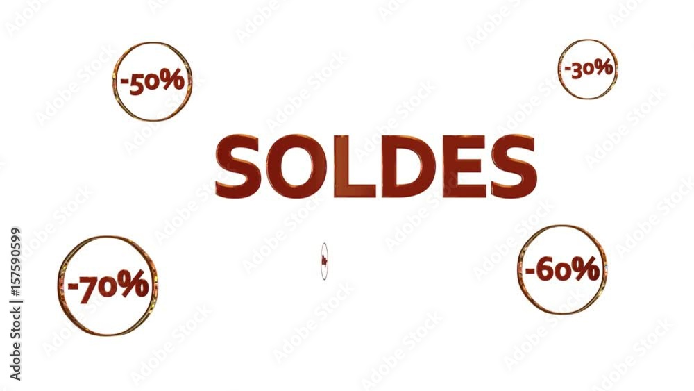 Logo Soldes Rouge avec réductions dans des cercles dorés