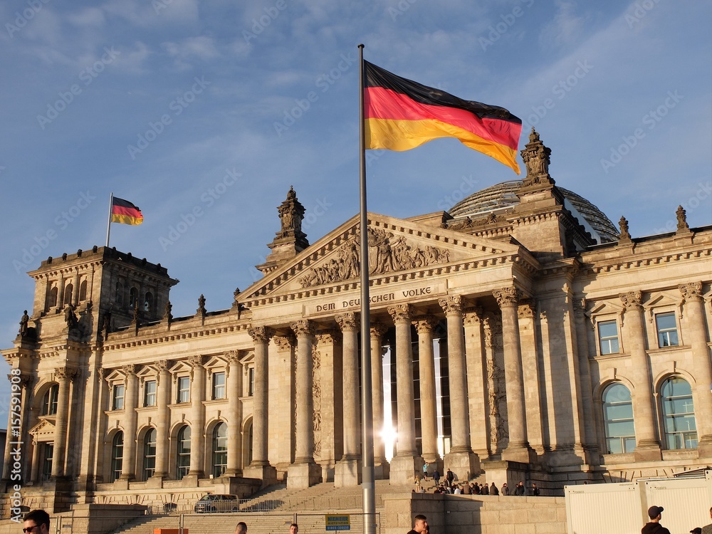 Reichstag and german flags, Berlin