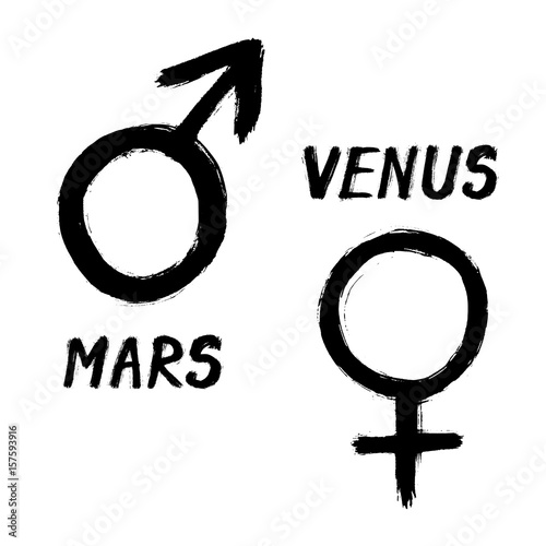 Mars and Venus - grunge signs with text