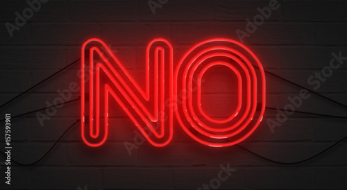 Billede på lærred flickering blinking red neon sign on brick wall background, no negation symbol