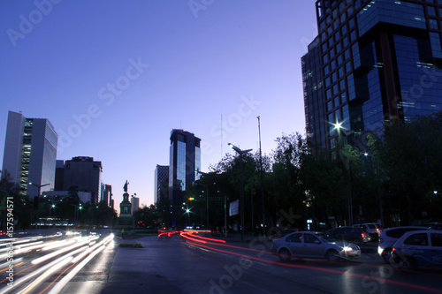 Mexico City  Paseo de la Reforma at dawn  Cuauht  moc monument