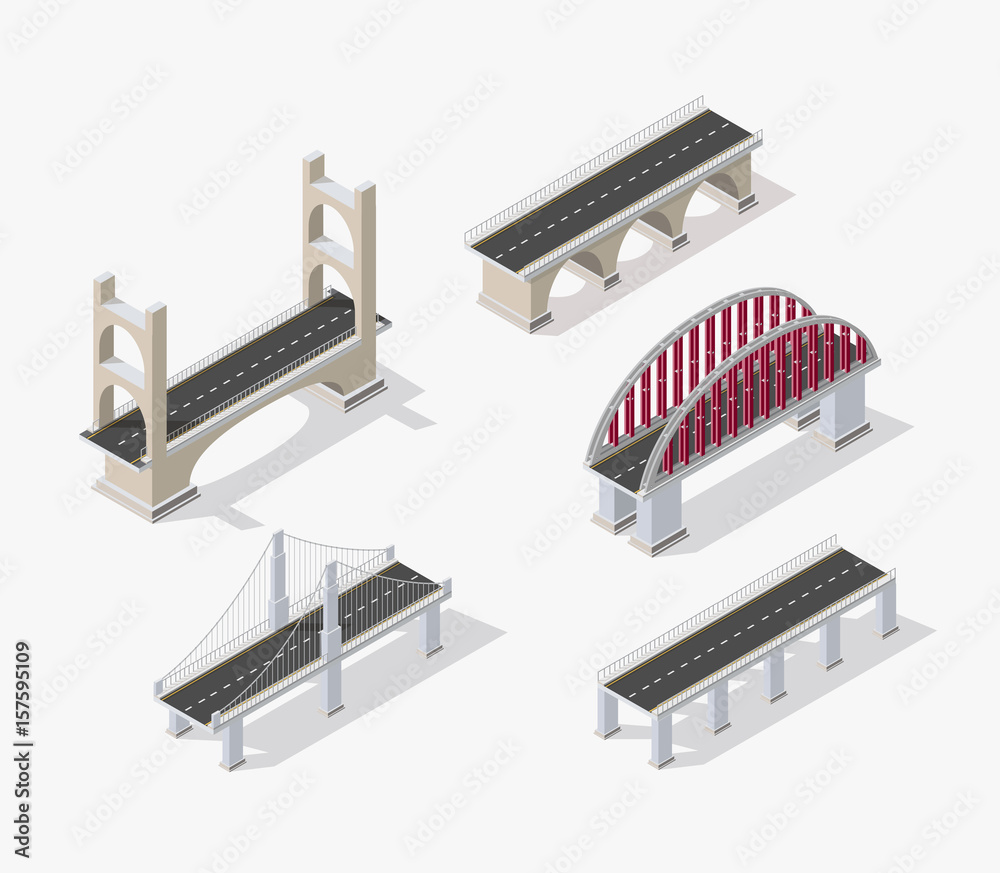 The bridge skyway of urban infrastructure is isometric for games, applications of inspiration and creativity. City transport organization objects in 3D dimensional form