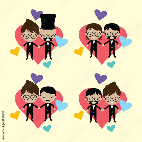 adorable gay spouse groom lovely cartoon marriage