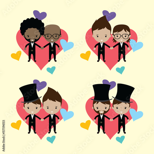 adorable gay spouse groom lovely cartoon marriage
