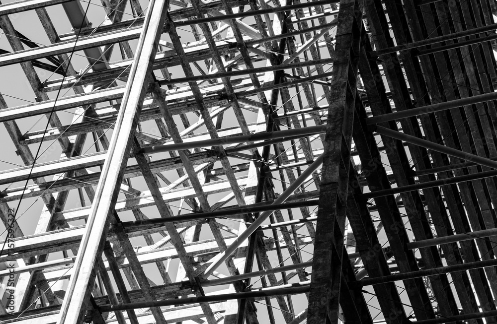 Steel framework of skyscraper being constructed Steel framework of skyscraper being constructed
