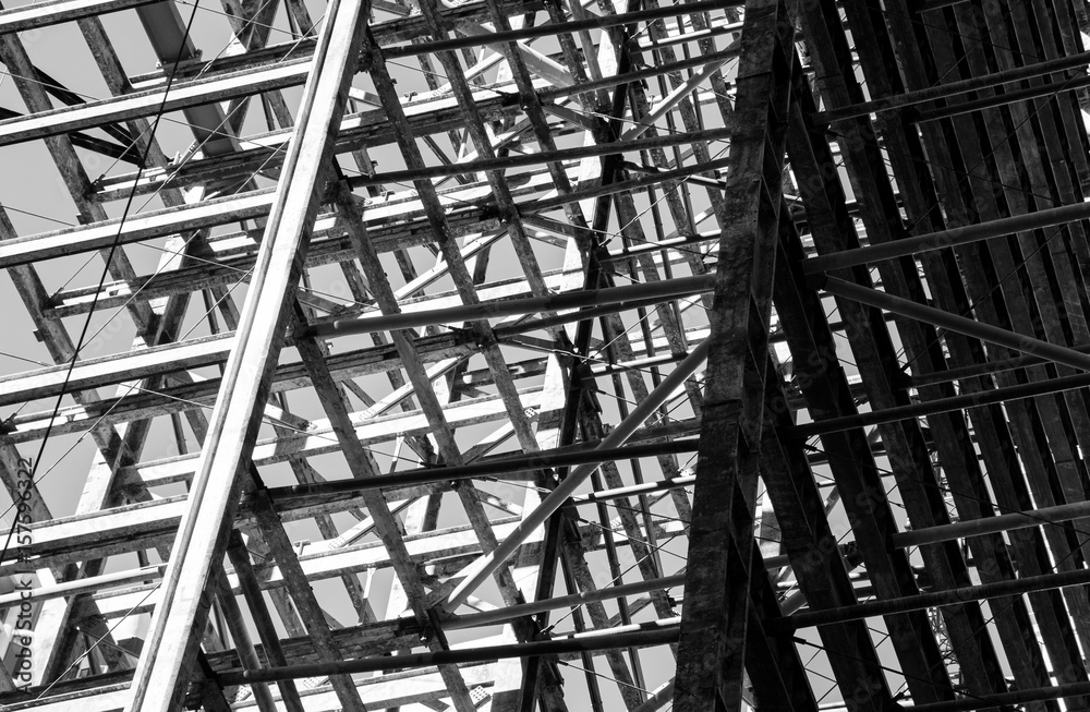 Steel framework of skyscraper being constructed