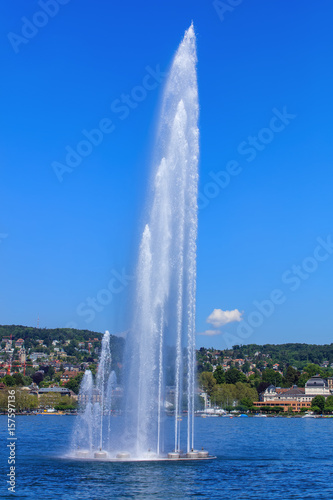 Fountain on Lake Zurich in Switzerland