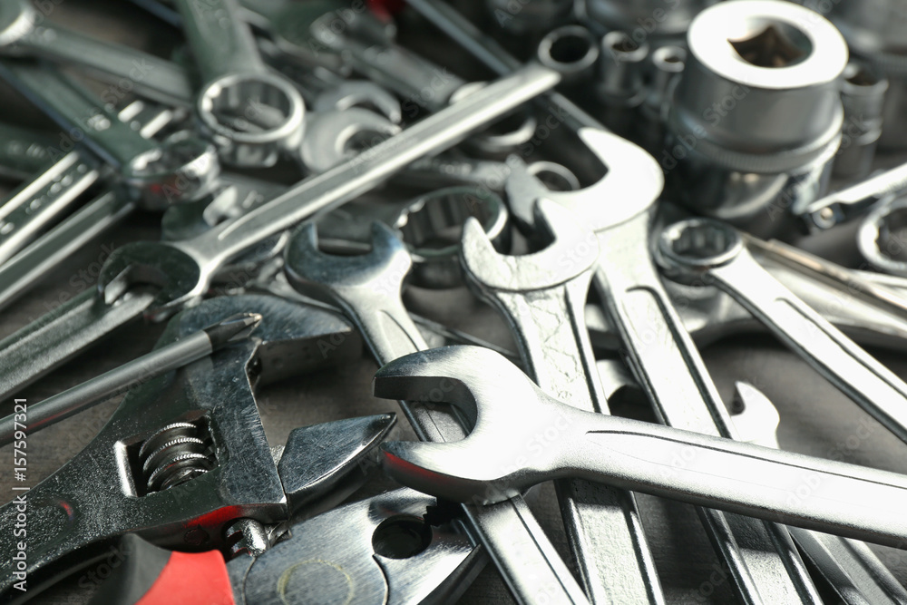 Fototapeta premium Setting of tools for car repair, closeup