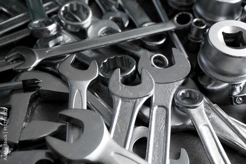 Fototapeta premium Setting of tools for car repair, closeup