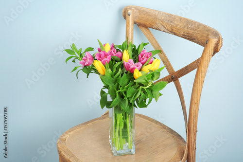 Vase with bouquet of beauti...