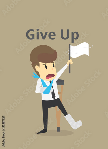 Surrendered businessman waving white flag