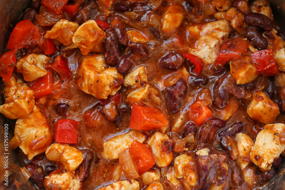 Delicious chili turkey with haricot, closeup Delicious chili turkey with haricot, closeup