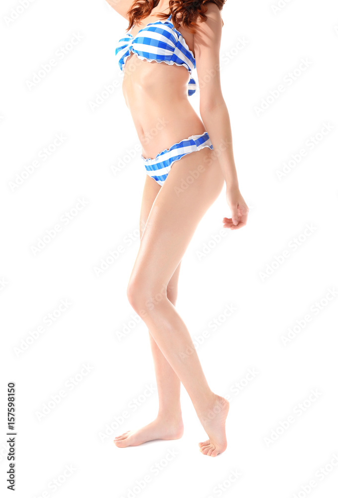 Beautiful young woman in swimsuit on white background Beautiful young woman in swimsuit on white background