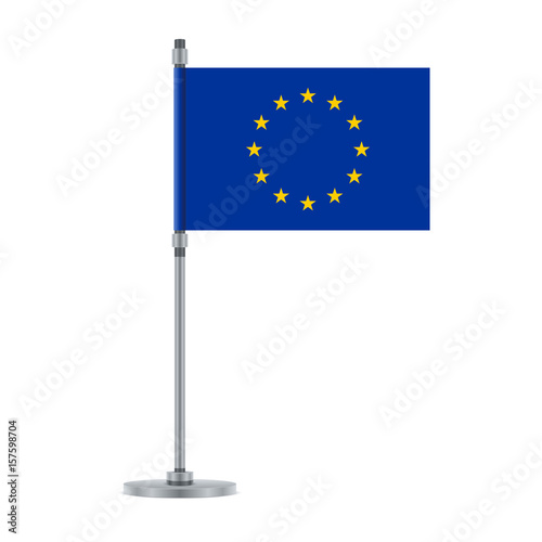 European Union flag on the metallic pole, vector illustration