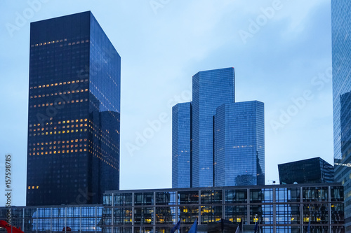 View of modern buildings in big city at evening