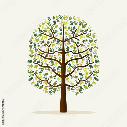 Green hand print tree environment illustration