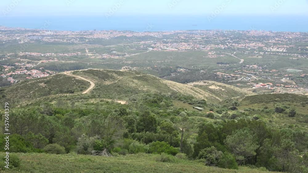 Landscape Hills And Forest And Coastal Village On Ocean Landscape Hills And Forest And Coastal Village On Ocean