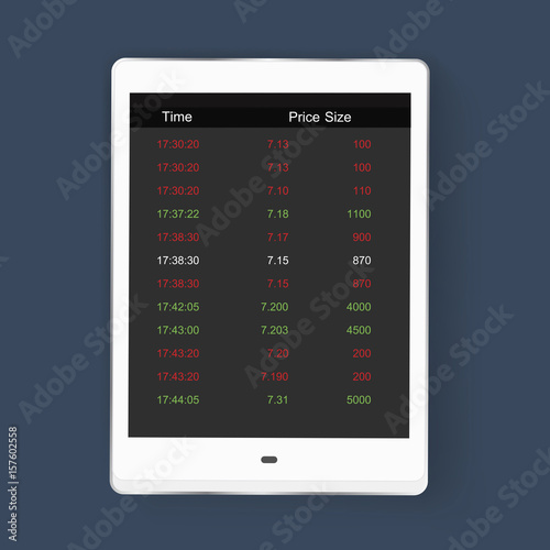 Tablet with stock market trade vector