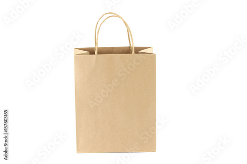 close up on brown recycle paper gift bag isolated on white background