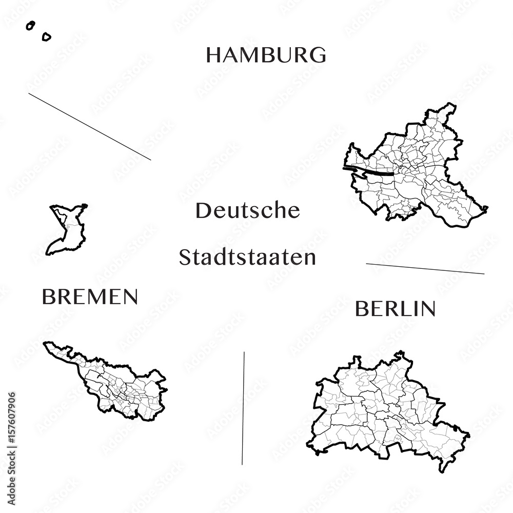 Detailed map of the Federal City States of Berlin, Hamburg, and Bremen