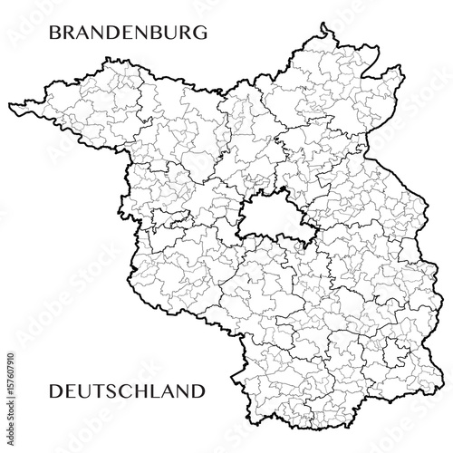 Detailed map of the State of Brandenburg (Germany) with borders of municipalities, municipalities associations, districts, and state. Vector illustration