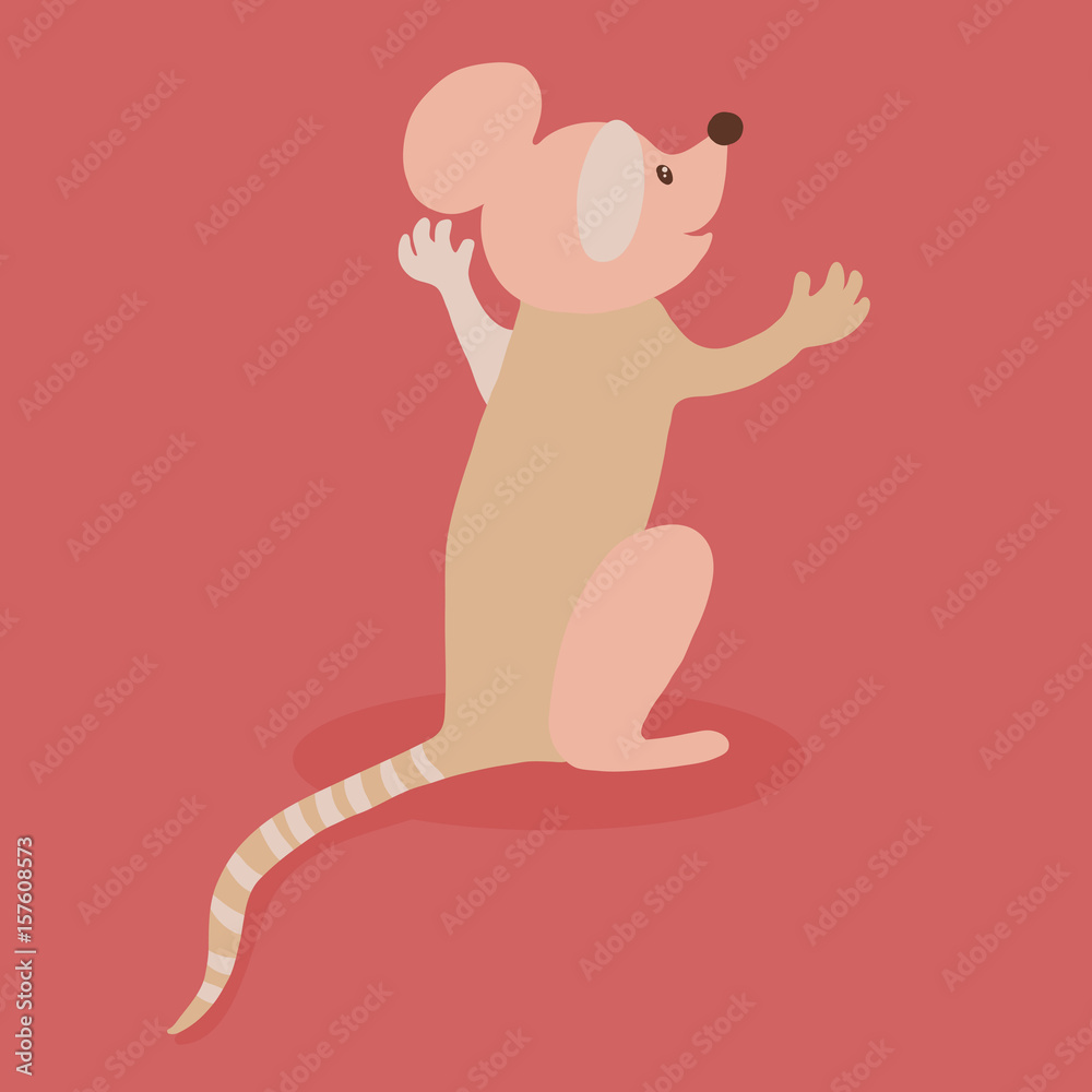 Mouse character with arms raised, back view