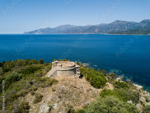 Aerial view of Genoese tower in corsica