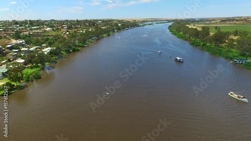 Aerial footage River Murray at Mannum or Paddle Steamers during the Steam Festival photo