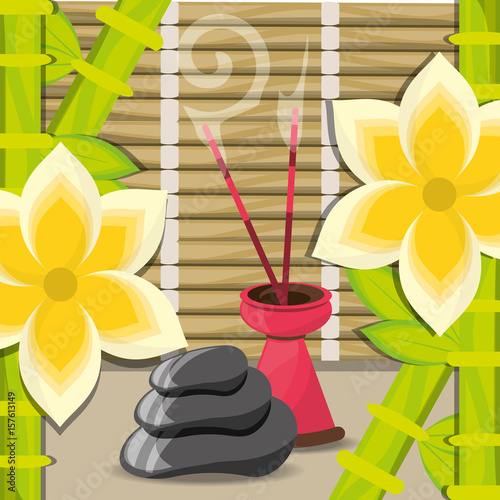 spa with aromatic candle with stones vector illustration
