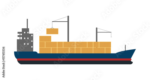 Sea freight icon with container ship. Global shipping, worldwide delivery service vector illustration isolated on white background.