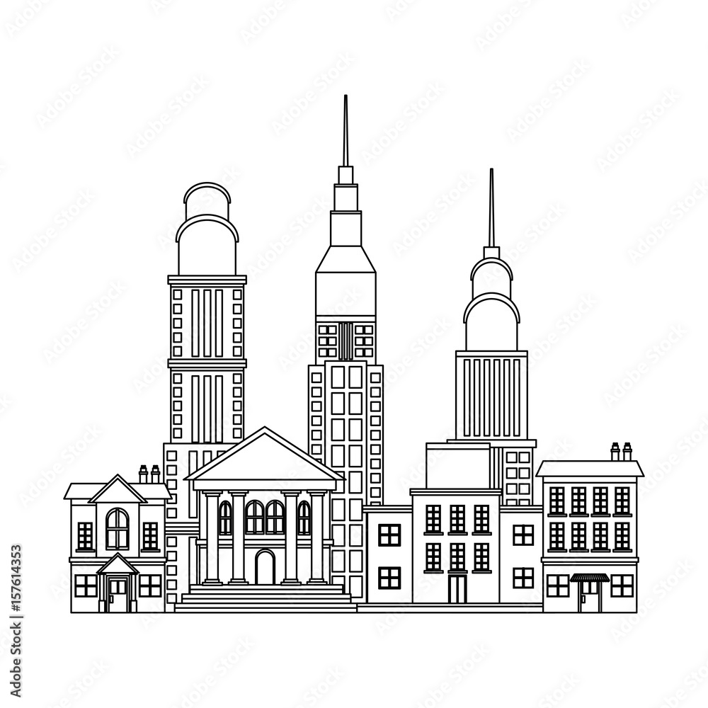 city buildings and skyscrapers of urban skyline business apartment commercial vector illustration