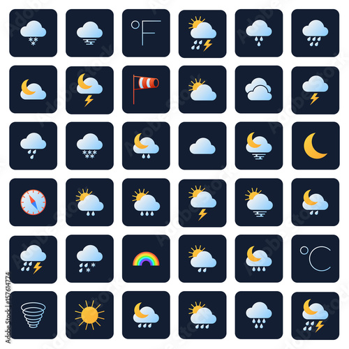 Weather forecast vector icons. Climate and meteo symbols