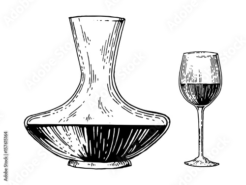 Decanter and wine engraving style vector