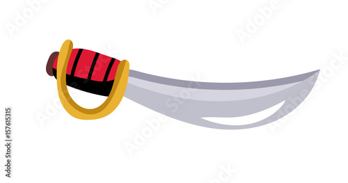 Pirate sword icon. Children drawing of pirate accessories vector illustration isolated on white background.