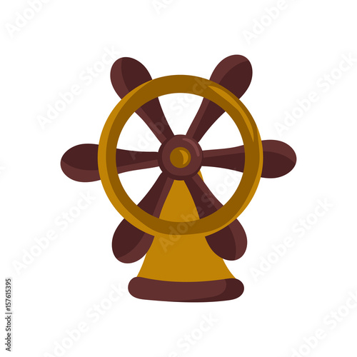 Nautical icon with handwheel. Children drawing of ship accessories vector illustration isolated on white background.