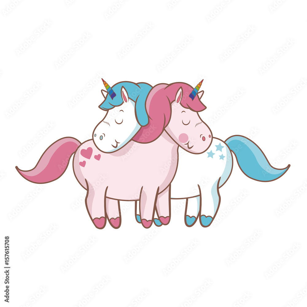 cute unicorn animal fantasy horse horn lovely vector illustration