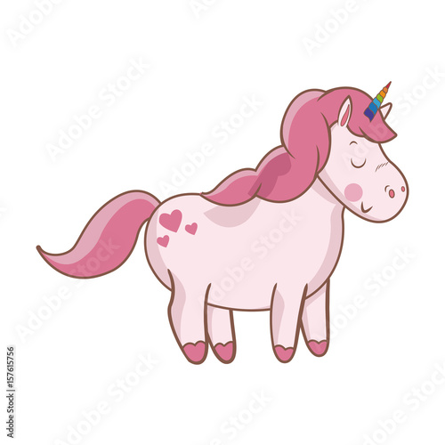 cute unicorn animal fantasy horse horn lovely vector illustration © Jemastock