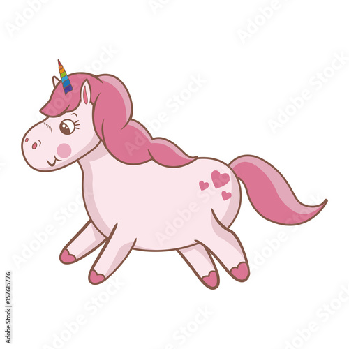 cute unicorn animal fantasy horse horn lovely vector illustration