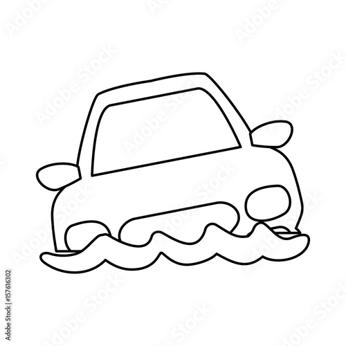 line flooded car for danger weather vector illustration