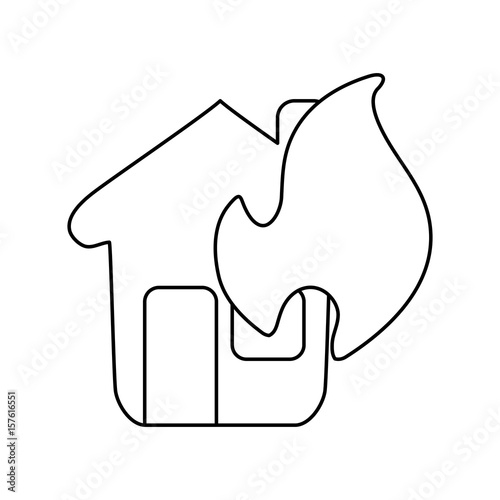 line emergency house burnt and dangerous disaster vector illustration