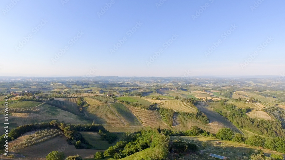 Beautiful aerial view of Tuscany Hills, Italy in spring